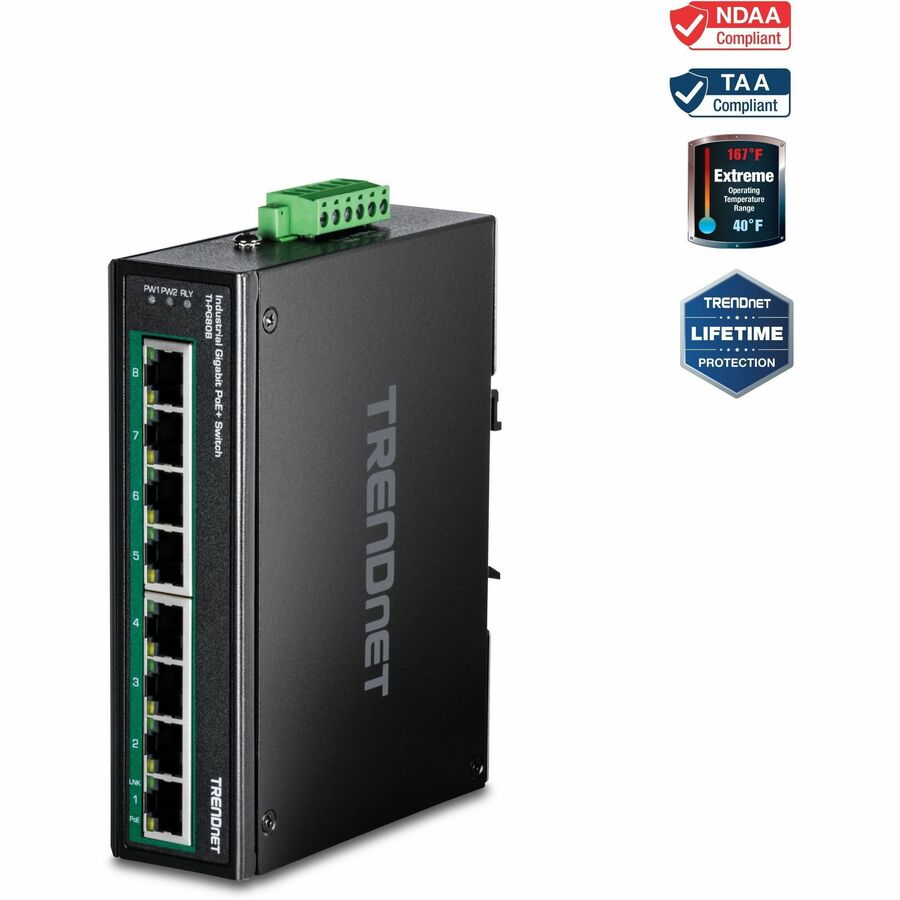 8-PORT INDUSTRIAL GIGABIT POE+ DIN-RAIL SWITCH (24 - 56V)