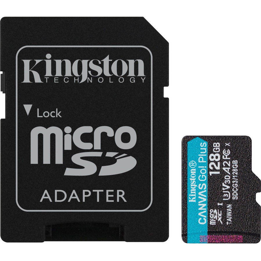 KINGSTON (Canvas Go! Plus) - Carte microSDXC de 128 Go avec adaptateur | classe 10, UHS-I, U3, V30, A2 | lecture : 170 Mo/s ; écriture : 90 Mo/s