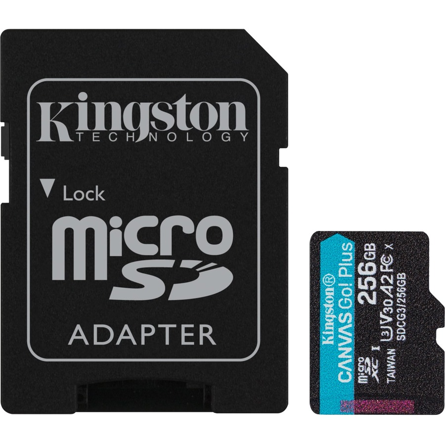 KINGSTON (Canvas Go! Plus) - Carte microSDXC de 256 Go avec adaptateur | classe 10, UHS-I, U3, V30, A2 | lecture : 170 Mo/s, écriture : 90 Mo/s