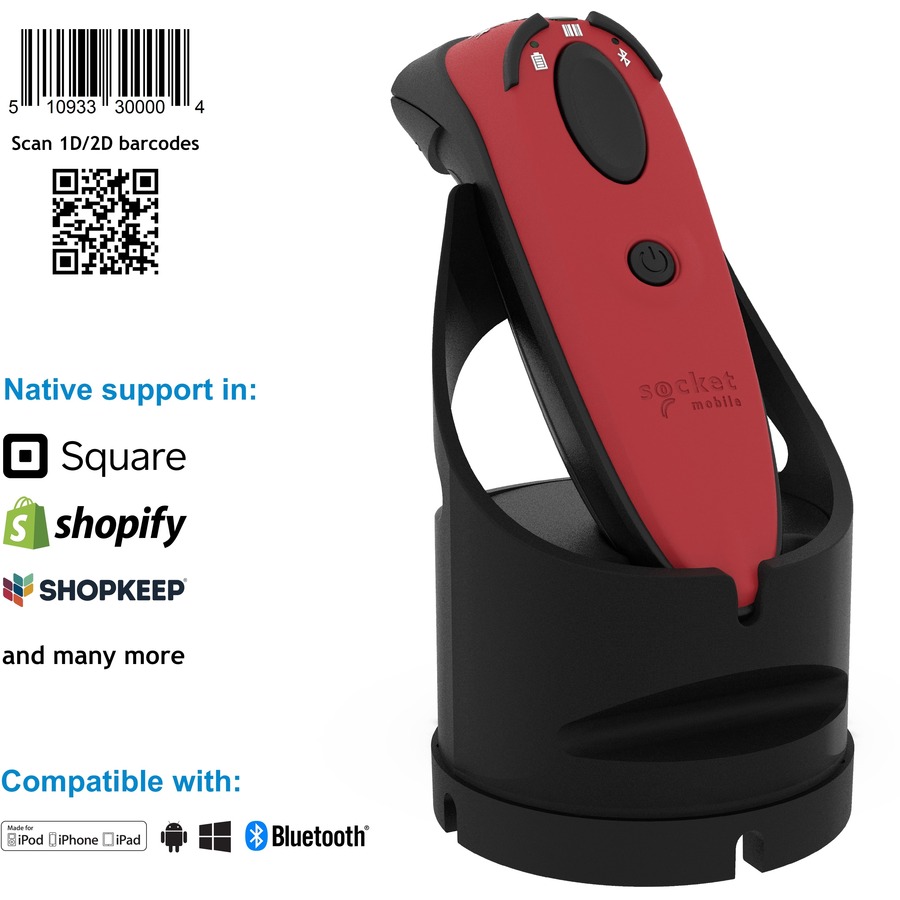 Durascan D740, Performance Barcode Reader, Red & Black USB-C Dock