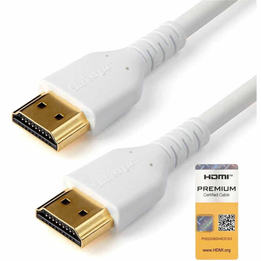 StarTech 3.3ft (1m) Slim HDMI Cable, Flexible Premium HDMI 2.0 Cord with Ethernet, 4K 60Hz HDR10, Aramid Fiber with TPE Jacket, White
