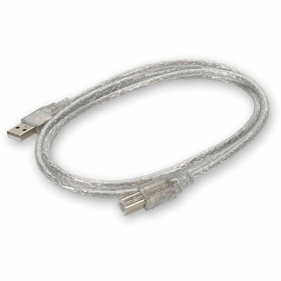 AddOn 6ft USB A 2.0 Male to USB B 2.0 Male Clear Cable