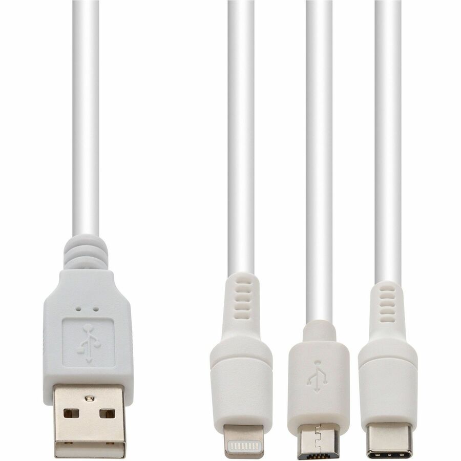 AddOn 1m USB A 2.0 to Lightning, USB C 3.1, Micro-USB B 2.0 Male to Male White Cable