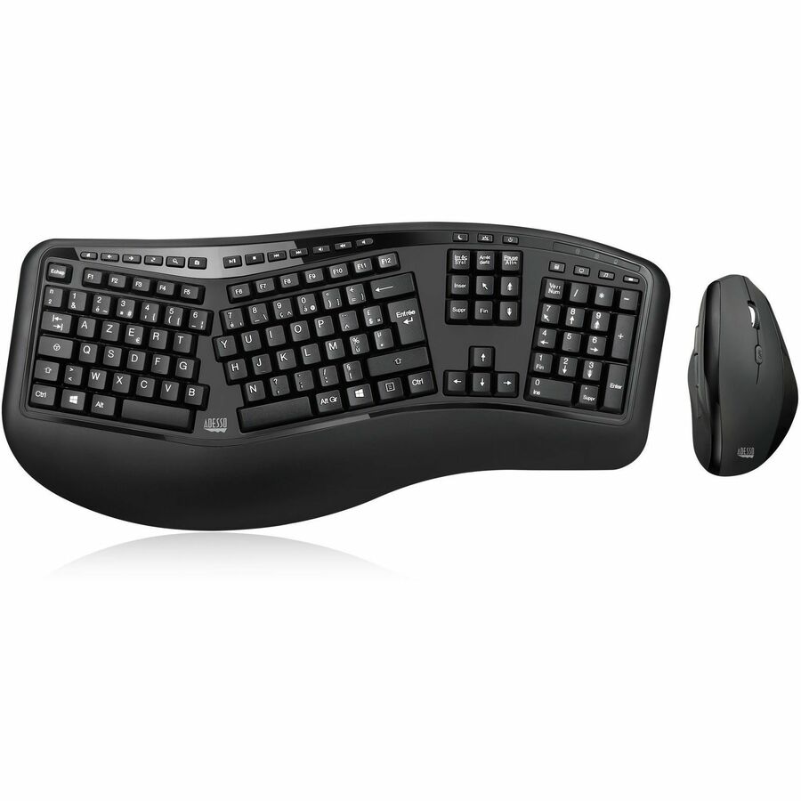 Adesso TruForm Media Keyboard & Mouse - USB Membrane Wireless RF 2.40 GHz Keyboard - 105 Key - French - USB Wireless RF Mouse - Optical - 1600 dpi - Scroll Wheel - AZERTY - Internet Key, Multimedia, Windows Key, Home, Back, Forward, Refresh, Search, My Fa