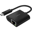 Belkin USB-C to Ethernet + Charge Adapter - 1 x Type C USB Male - 1 x RJ-45 Network Female, 1 x Type C USB Female - Black