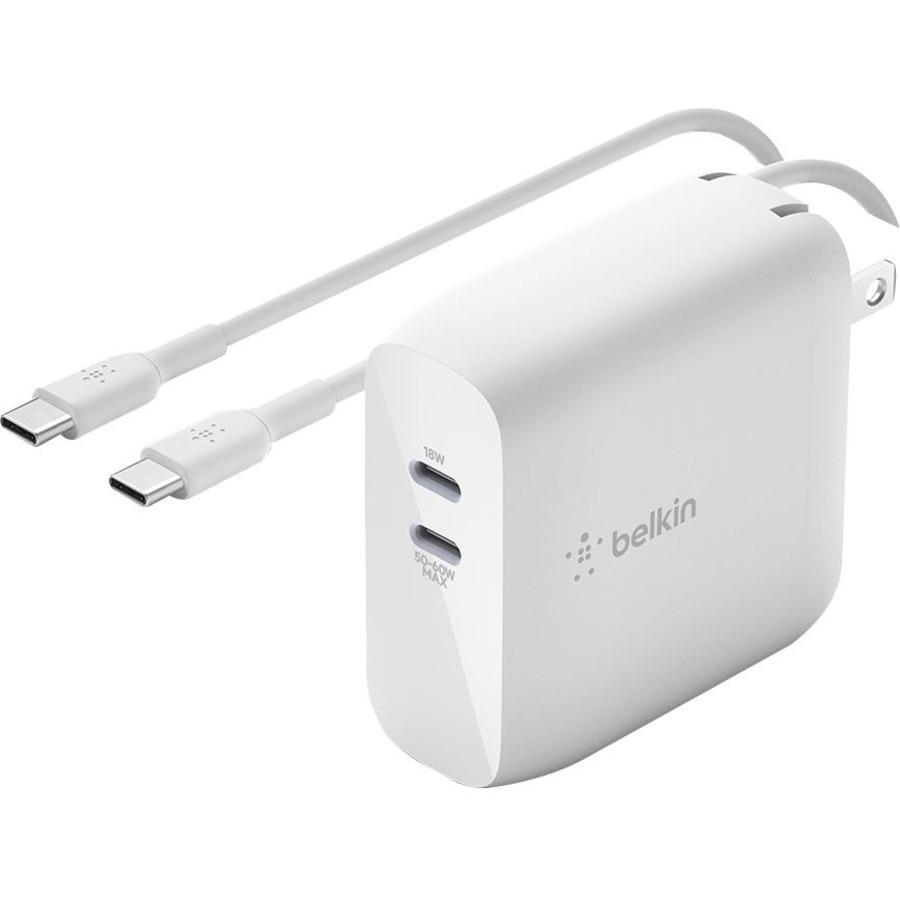 BOOSTCHARGE DUAL USB-C GAN WALL CHARGER 68W + USB-C CABLE - WHITE