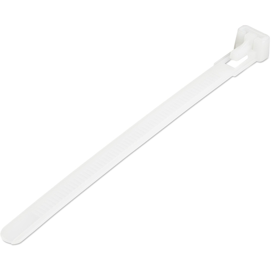 StarTech 5"(12cm) Reusable Cable Ties, 1-1/8"(30mm) Dia. 50lb(22Kg) Tensile Strength, Nylon, In/Outdoor, UL, 100 Pack, White, TAA