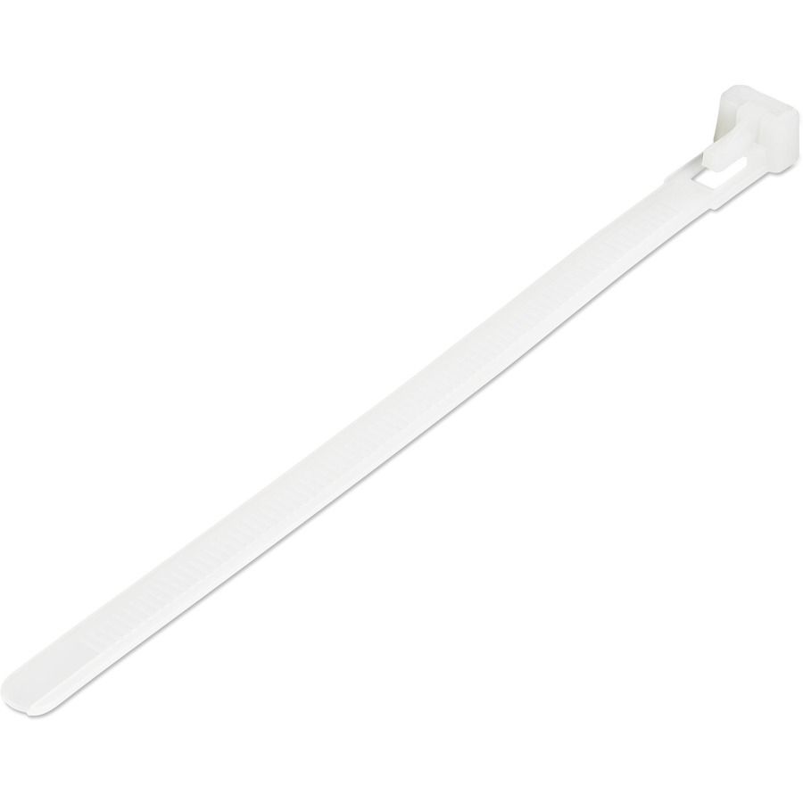 StarTech 6"(15cm) Reusable Cable Ties, 1-3/8"(35mm) Dia. 50lb(22Kg) Tensile Strength, Nylon, In/Outdoor, UL, 100 Pack, White, TAA