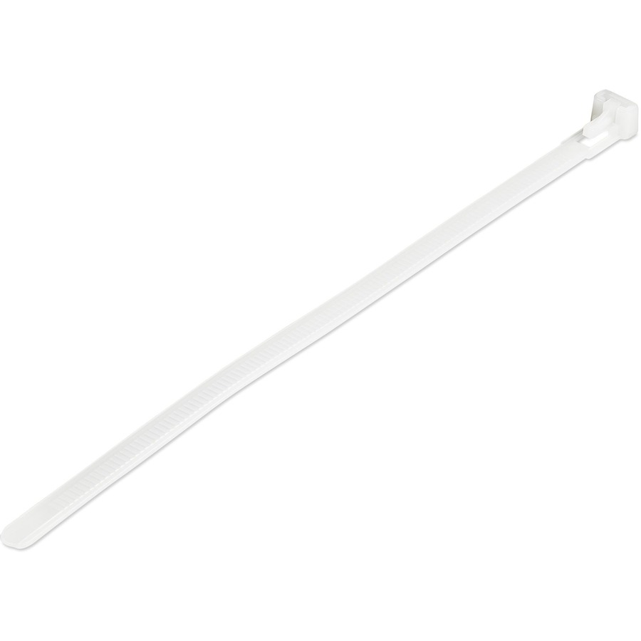 StarTech 8"(20cm) Reusable Cable Ties, 1-7/8"(50mm) Dia. 50lb(22Kg) Tensile Strength, Nylon, In/Outdoor, UL, 100 Pack, White, TAA