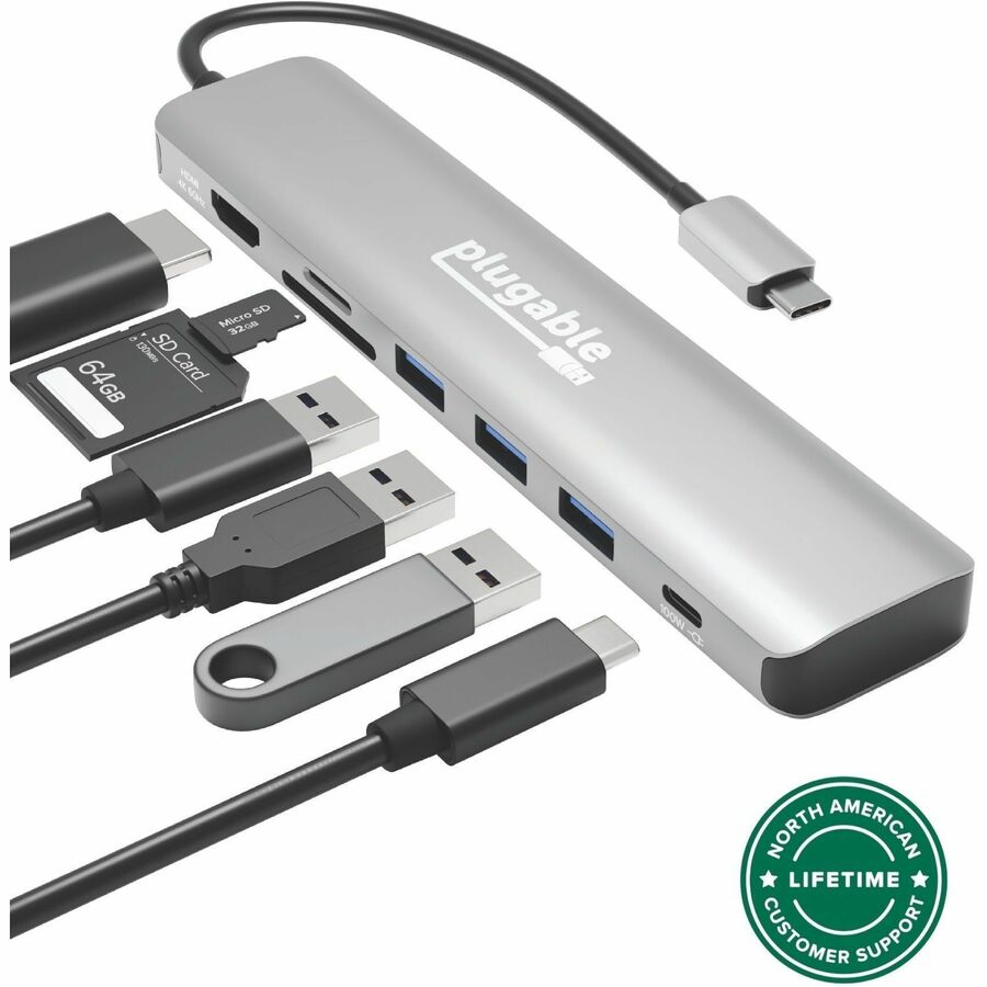 USB C HUB MULTIPORT ADAPTER, 7-IN-1 HUB (4K HDMI, 3 USB 3.0, SD & MICROSD CARD R