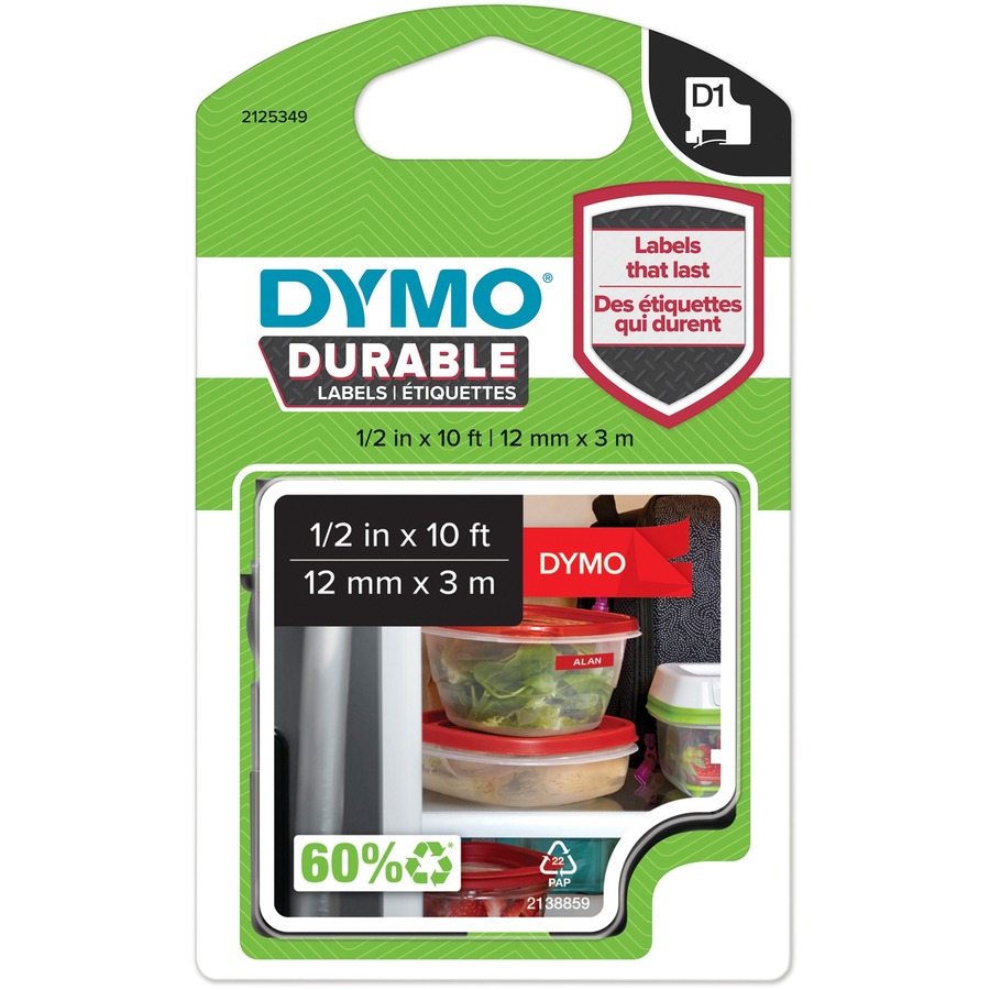 DYMO LABELMANAGER D1 TAPE DU 1/2INX10IN WHT/RED TAPE NA/LA