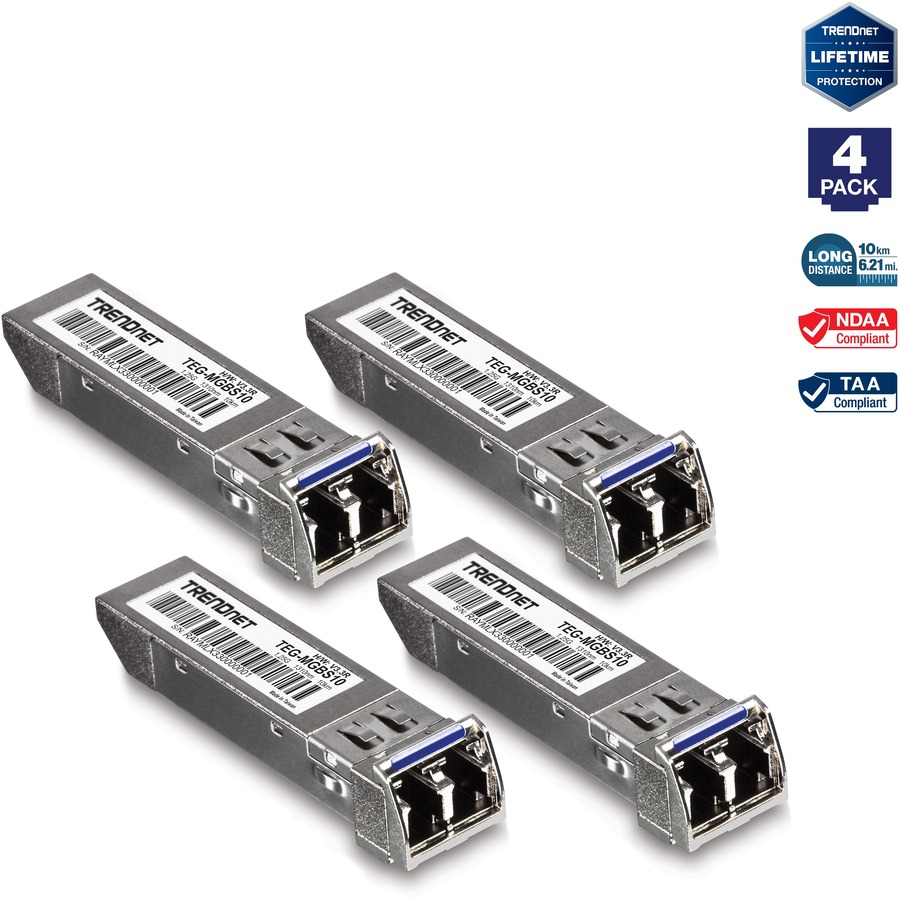 TRENDnet TEG-MGBS10/4 SFP Single-Mode LC 4-Pack | Gigabit Fiber