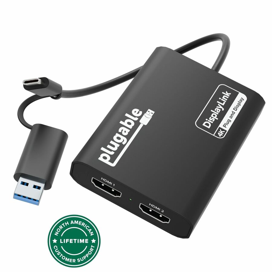 PLUGABLE 4K DISPLAYPORT AND HDMI DUAL MONITOR ADAPTER FOR USB 3.0 AND USB-C, COM