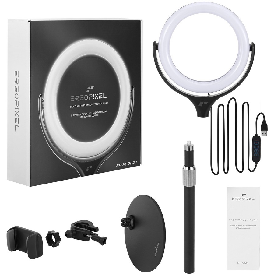 ERGOPIXEL DESKTOP TRIPOD STAND W/ LED RING LIGHT BLK MULTI 10