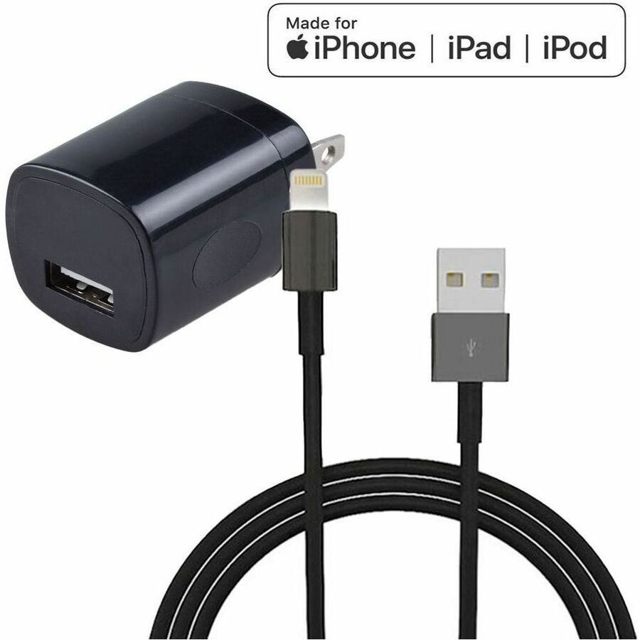4XEM iPhone Charger Kit 3 ft 8-Pin Cable Black | Lightning, Mobile