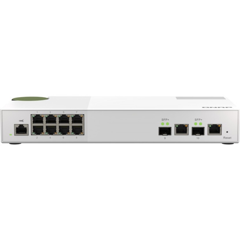 Switch de gestion QNAP (QSW-M2108-2C), 8 ports 2,5 Gbit/s, 2 ports combo SFP+/NBASE-T 10 Gbit/s. Gestion facile avec un navigateur web.