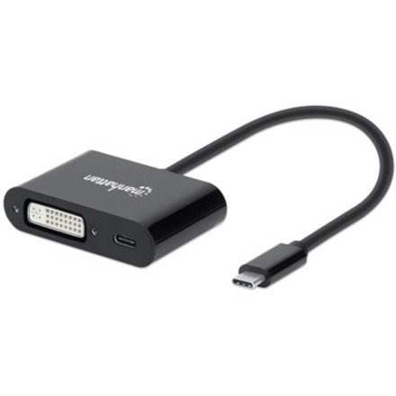 Manhattan USB‑C to DVI Adapter with PD — USB‑C to DVI, PD passthrough | DVI Adapter, Video