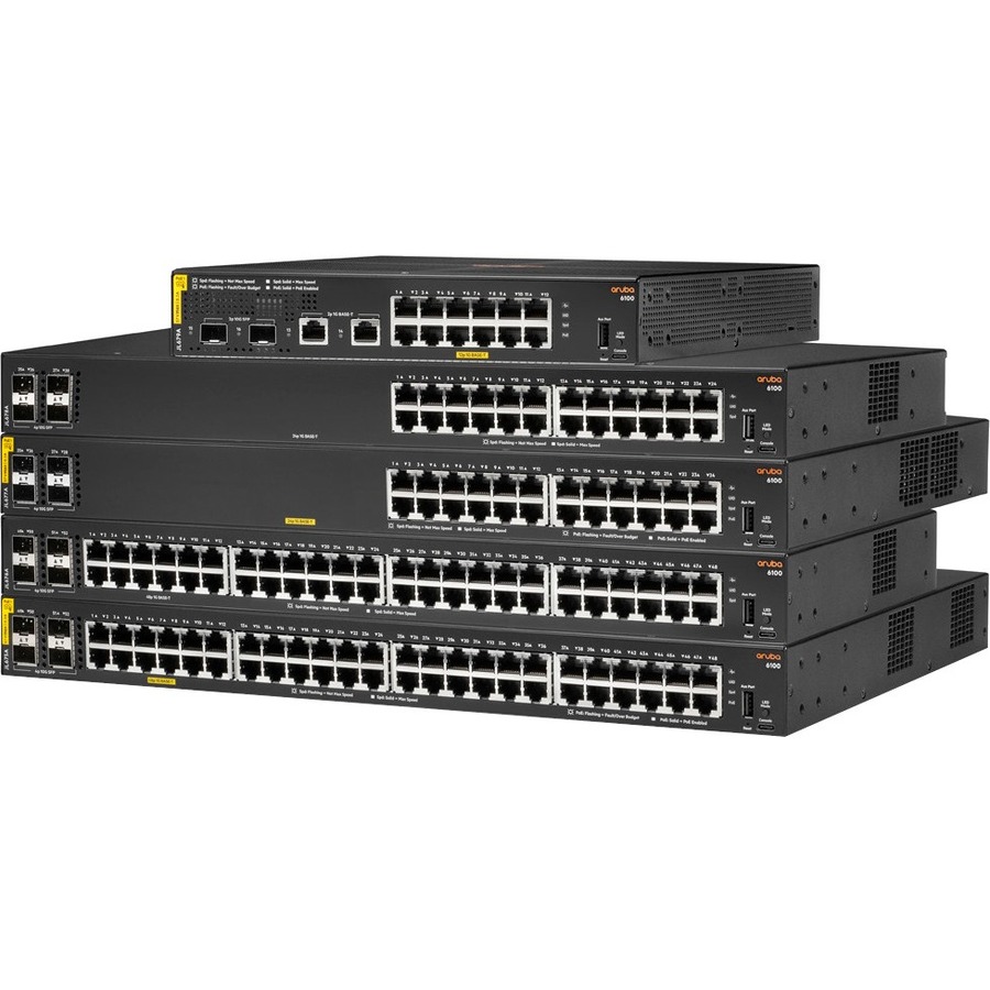 Aruba 6100 48G Class4 PoE 4SFP+ 370W Switch - 48 Ports - Manageable - 3 Layer Supported - Modular - 30.60 W Power Consumption - 370 W PoE Budget - Twisted Pair, Optical Fiber - PoE Ports - 1U High - Rack-mountable, Wall Mountable - Lifetime Limited Warran