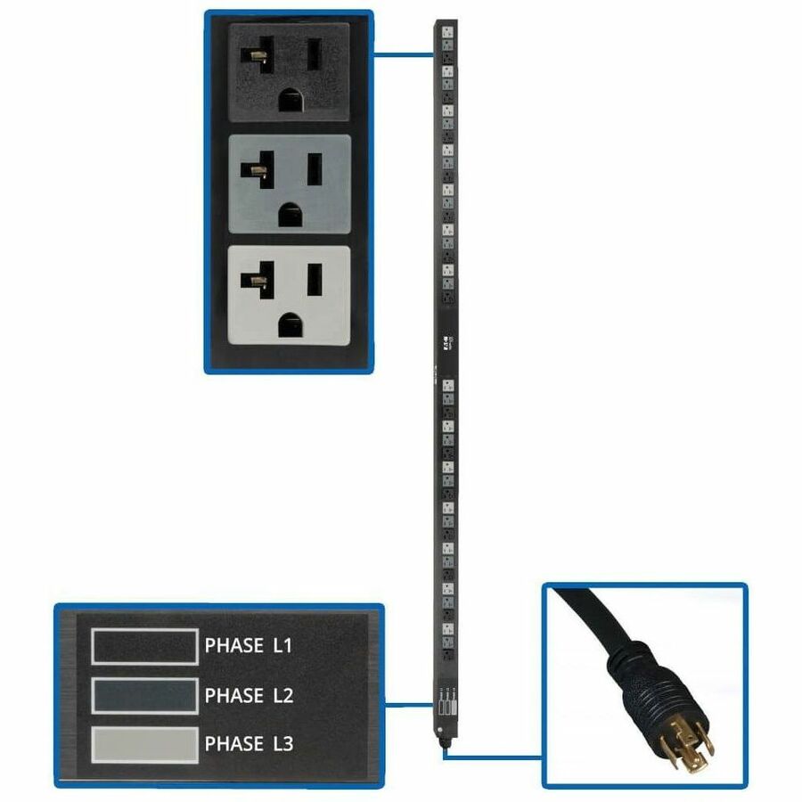 EATON TRIPP LITE SERIES 5.7KW 3-PHASE BASIC PDU - 42 NEMA 5-15/20R 120V OUTLETS,