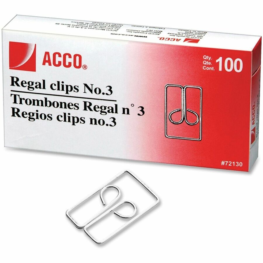 ACCO Regal Owl Paper Clips - Small, Medium - No. 3 - 1" Size Capacity - for Paper, Document - Strong, Tear Resistant, Scratch Resistant - Silver - Steel - 100 / Box