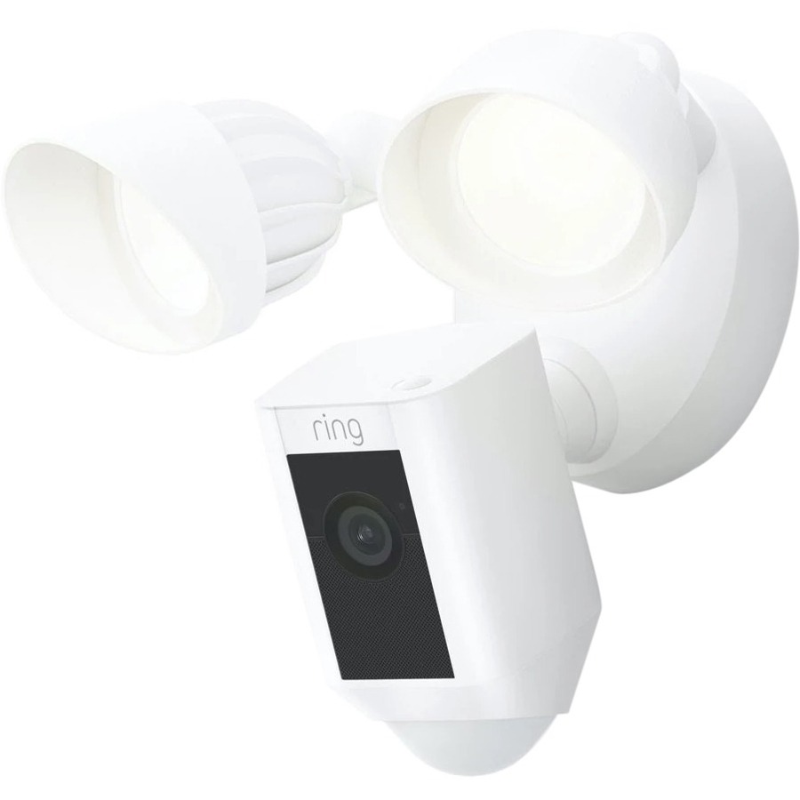 Ring Floodlight Cam Wired Plus, caméra de sécurité intelligente HD 1080p avec 2 têtes de projecteur LED réglables avec 2000 lumens, sirène 105 dB, notifications en temps réel, images en direct, fonctionne avec Amazon Alexa - Blanc