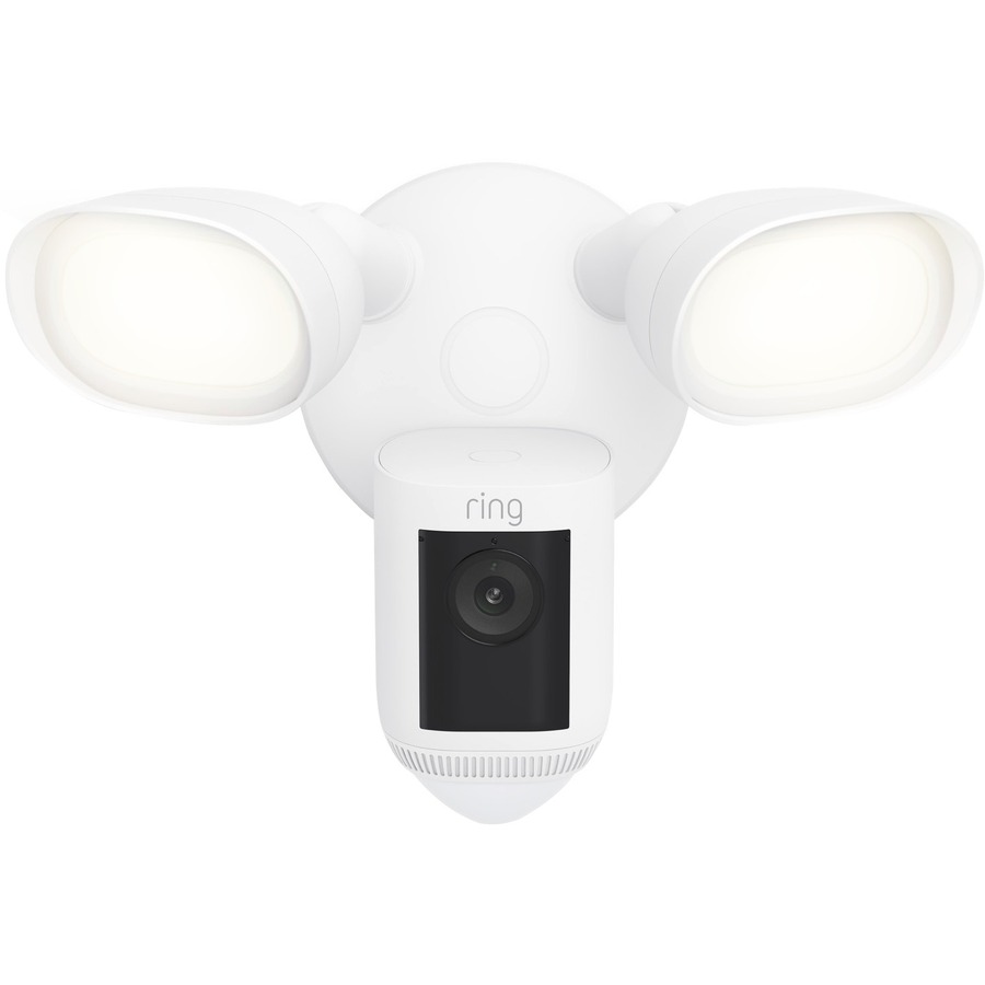 Caméra de sécurité intelligente Ring Floodlight Cam Pro 1080p HD avec 2 têtes de projecteur à DEL réglables de 2000 lumens, sirène de 105 dB, notifications en temps réel, enregistrement en direct, compatible avec Amazon Alexa - Blanc