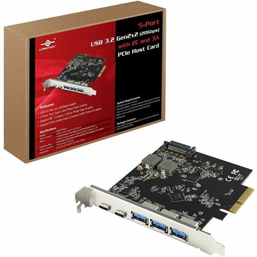 THE VANTEC 5-PORT USB 3.2 GEN 2X2 (20GBPS) WITH TWO TYPE-C AND THREE TYPE-A PORT