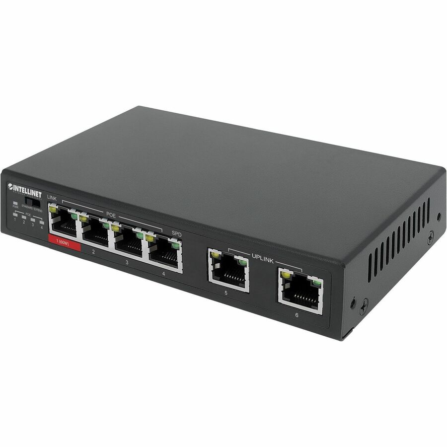 INTELLINET 6-Port Fast Ethernet Switch 4 PoE Ports 65W | Small Office