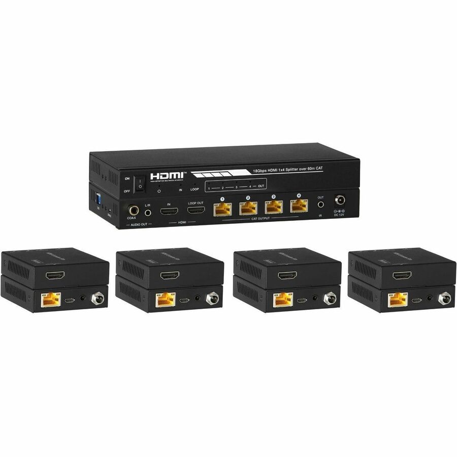 HDMI 1X4 DISTRIBUTION AMPLIFIER OVER CAT5E/6 OUTPUTS AND POC 60M