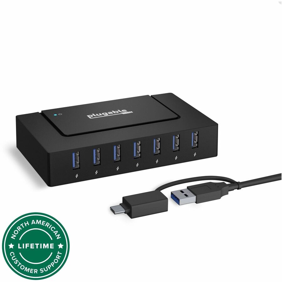 PLUGABLE 7-IN-1 USB CHARGING HUB WITH DATA TRANSFER FOR LAPTOPS WITH USB-C OR US