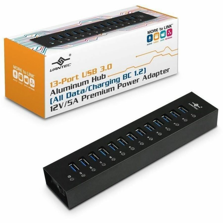 THE 13-PORT USB 3.0 ALUMINUM HUB IS A SIMPLE AND EASY TO USE HUB LOADED WITH MAN