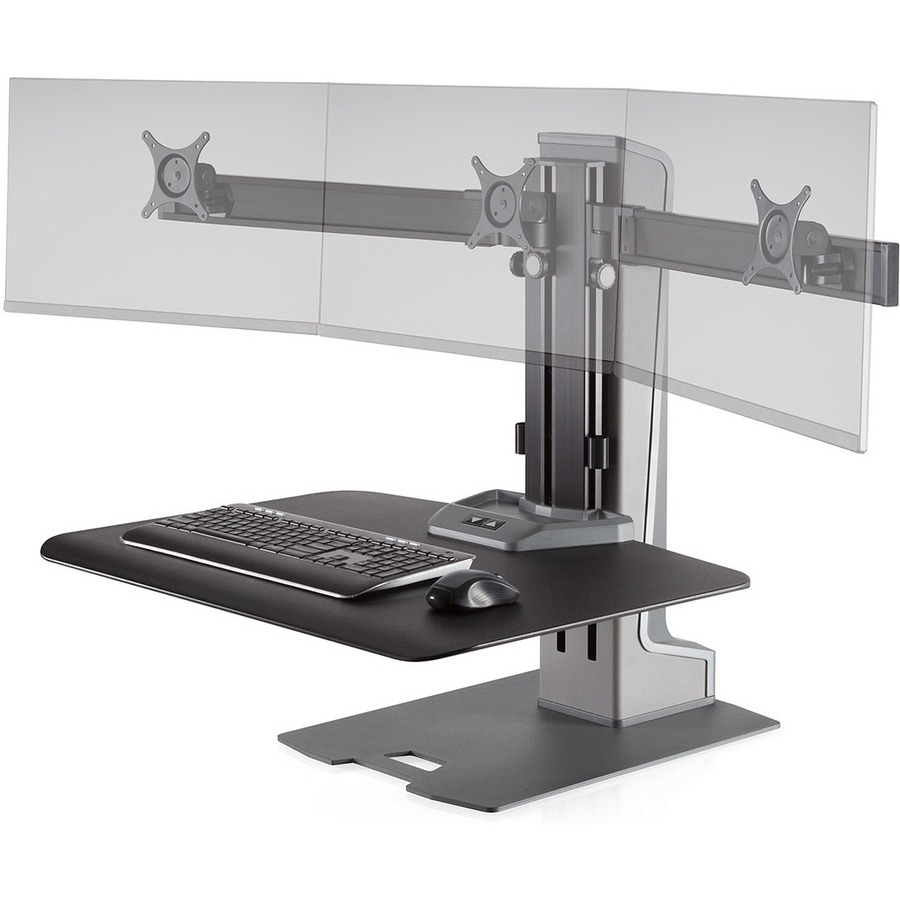 THE WINSTON-E SIT-STAND TRIPLE MONITOR MOUNT FEATURES ELECTRIC 18.4" HEIGHT ADJU
