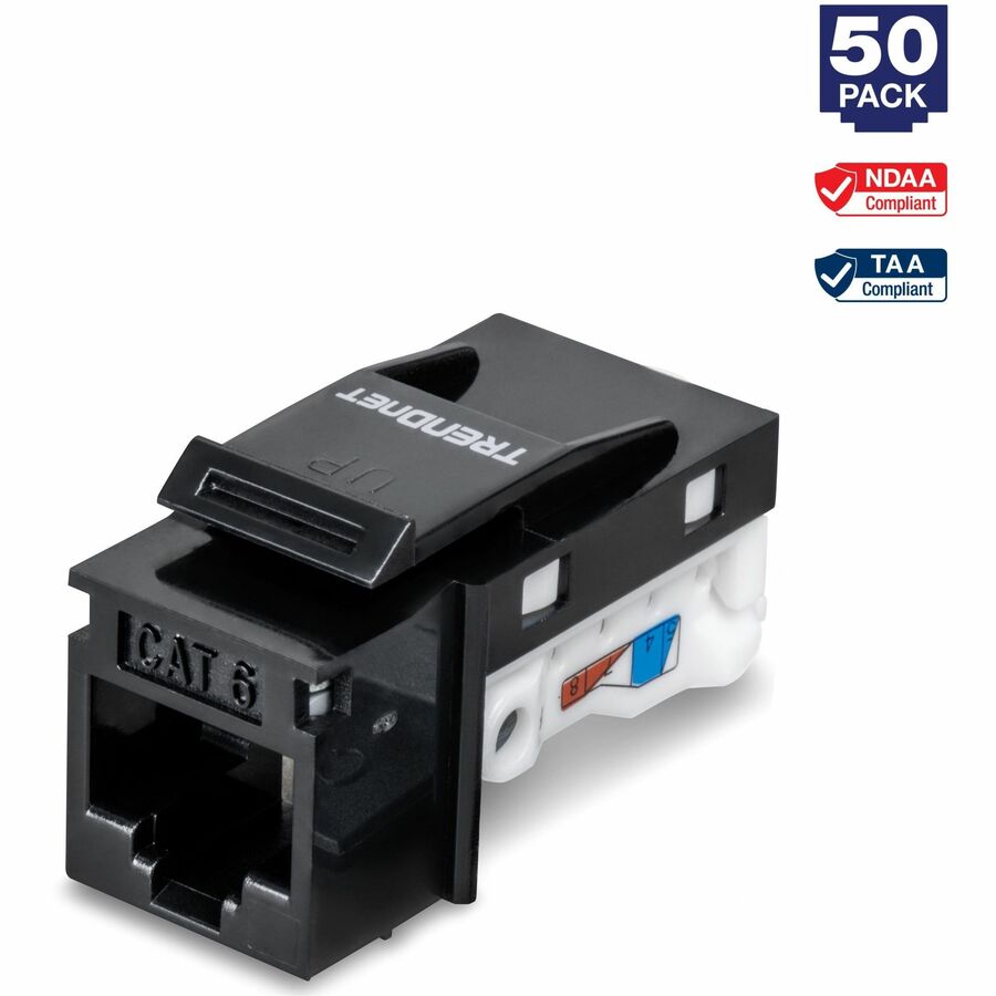 50 PACK CAT6 RJ-45 KEYSTONE JACK, BLACK