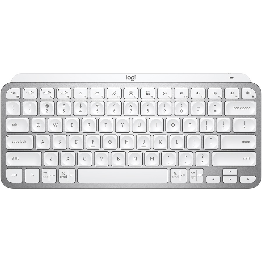 Logitech MX Keys Mini Minimalist Wireless Illuminated Keyboard - Wireless Connectivity - Bluetooth - 32.81 ft (10000 mm) Emoji, Dictation, Mute Hot Key(s) - PC, Mac - MX Keyswitch - Pale Gray