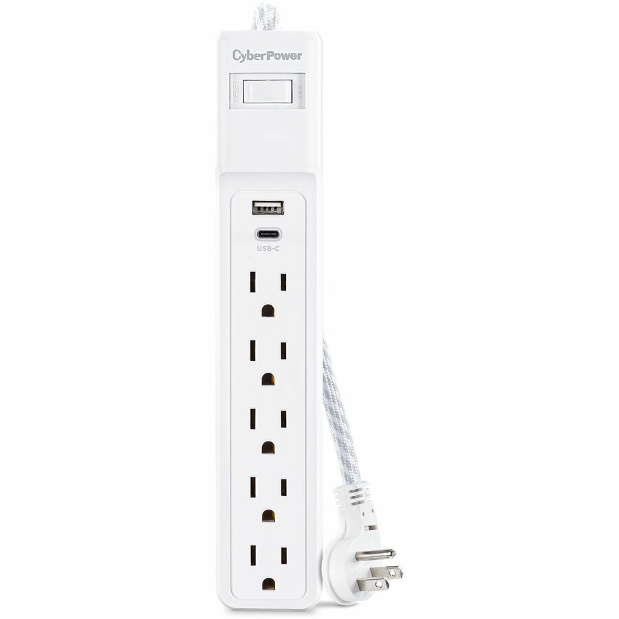 CyberPower P504UC 5-Outlets Surge Suppressor/Protector - 5 x NEMA 5-15R, 2 x USB - 500 J - 125 V Input - 5 V DC Output - 15 kA - 4 ft - Keyhole/Undermount/Wall Mount