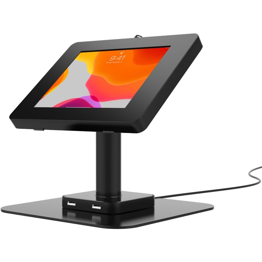 DESK MOUNT WITH INTEGRATED 2 PORT USB HUB W/ SECURITY ENCLOSURE - METAL - BLACK