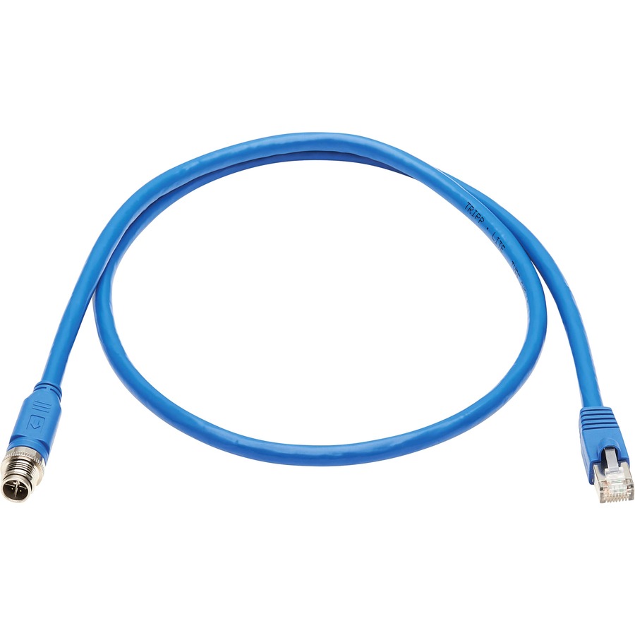 Eaton Tripp Lite Series M12 X-Code Cat6a 10G F/UTP CMR-LP Shielded Ethernet Cable (M12 M/RJ45 M), IP68, PoE, Blue, 1 m (3.3 ft.), TAA