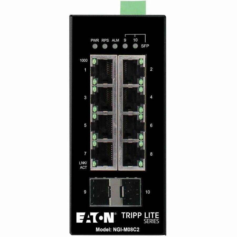 8-Port Managed Industrial Gigabit Ethernet Switch - 10/100/1000 Mbps, 2 Gbe SFP Slots, -40 Degrees to 75 Degrees C, Din Mount
