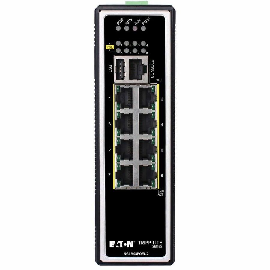 8-Port Managed Industrial Gigabit Ethernet Switch - Layer 2, 1 Gbps, POE+ 30w, -40 Degrees to 75degrees C, Din Mount