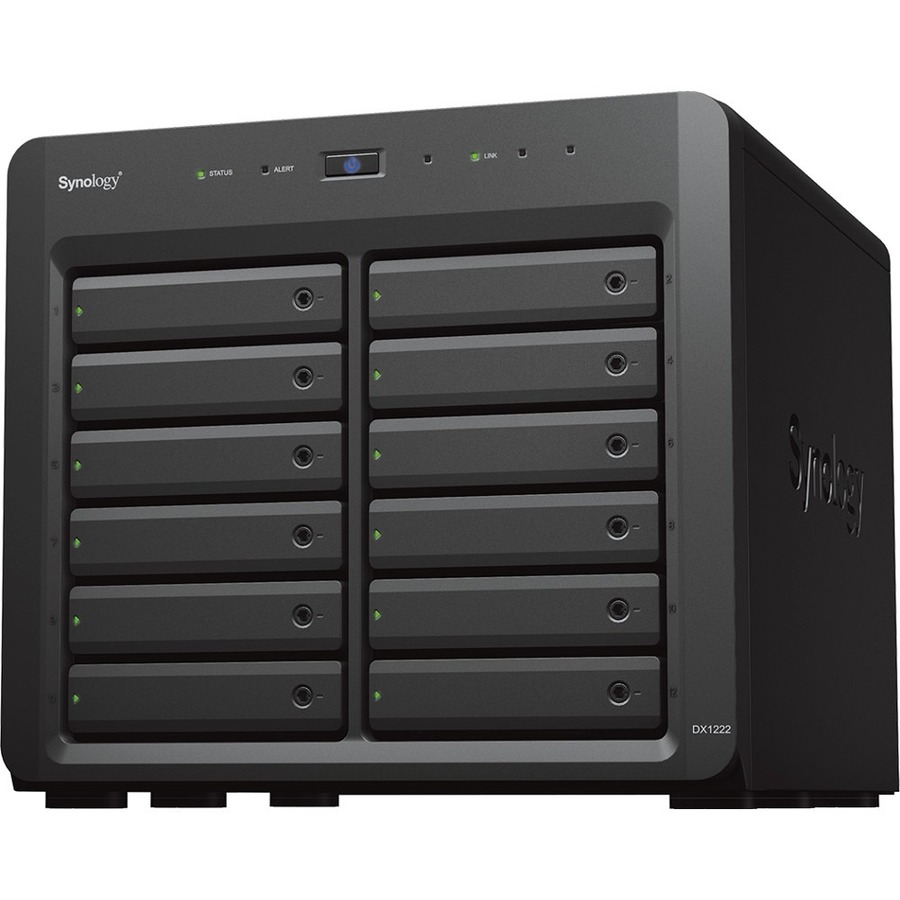 Synology DX1222 Drive Enclosure Serial Attached SCSI (SAS), SATA - Mini-SAS HD Host Interface Desktop - Hot Swappable Bays - 12 x HDD Supported - 12 x SSD Supported - 12 x Total Bay - 12 x 2.5"/3.5" Bay
