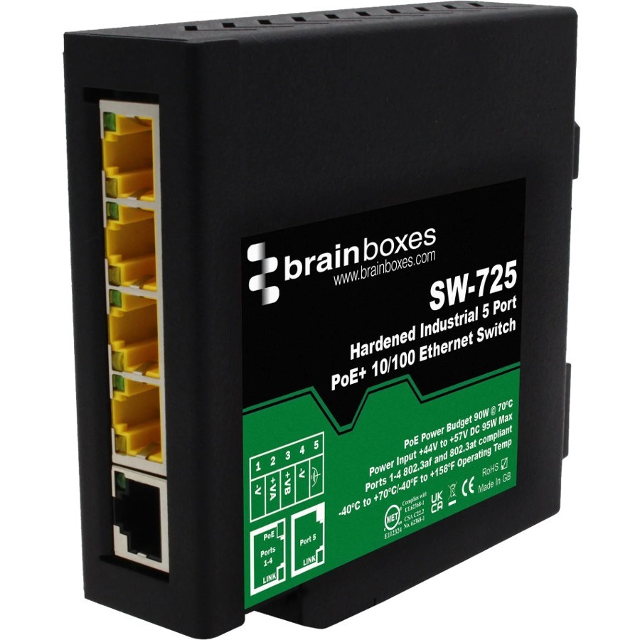 Hardened Industrial 5 Port PoE 10/100 Fast Ethernet Switch -40f to +158f