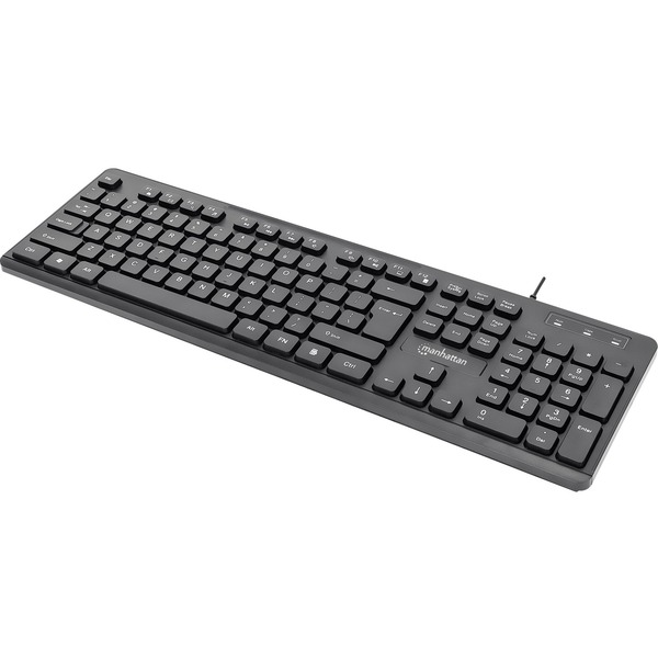 104-key keyboard, LED indicator lights for Num Lock, Caps Lock, Scroll Lock functions, Spill-resistant, Built-in 1.4 m (4.5 ft.) USB cable, Plug-and-play installation; Windows and Linux compatible. Three-year warranty.