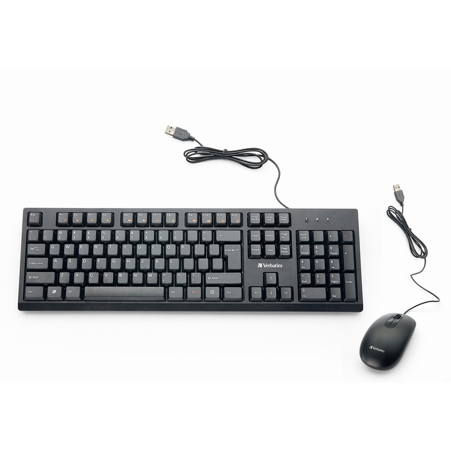 Verbatim Wired Keyboard and Mouse - USB Cable Keyboard - USB Mouse - 1000 dpi - Multimedia Hot Key(s) - Symmetrical - Compatible with Linux, Windows, ChromeOS, Mac, PC, Mac OS