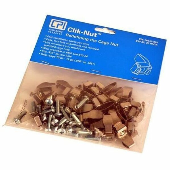 CLIK-NUTS HARDWARE KIT; #12-24 CAGE NUTS AND SCREWS; 25 COUNT; ZINC