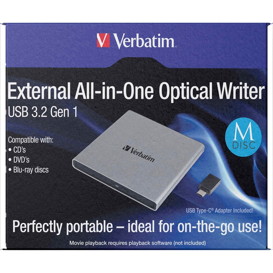 Verbatim Portable Enregistreur Blu Ray - Externe - BD-R/RE Support/24x Écriture CD/6x Écriture BD/8x Écriture DVD - USB 3.2 G&eacute;n. 1