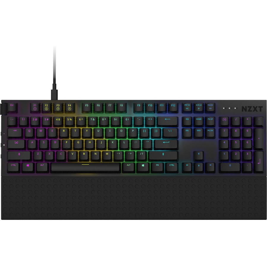 NZXT Full Size Mechanical Keyboard - Red Switch - Cable Connectivity - USB Type C Interface - RGB LED - English (US) - PC - Mechanical/MX Keyswitch - Black