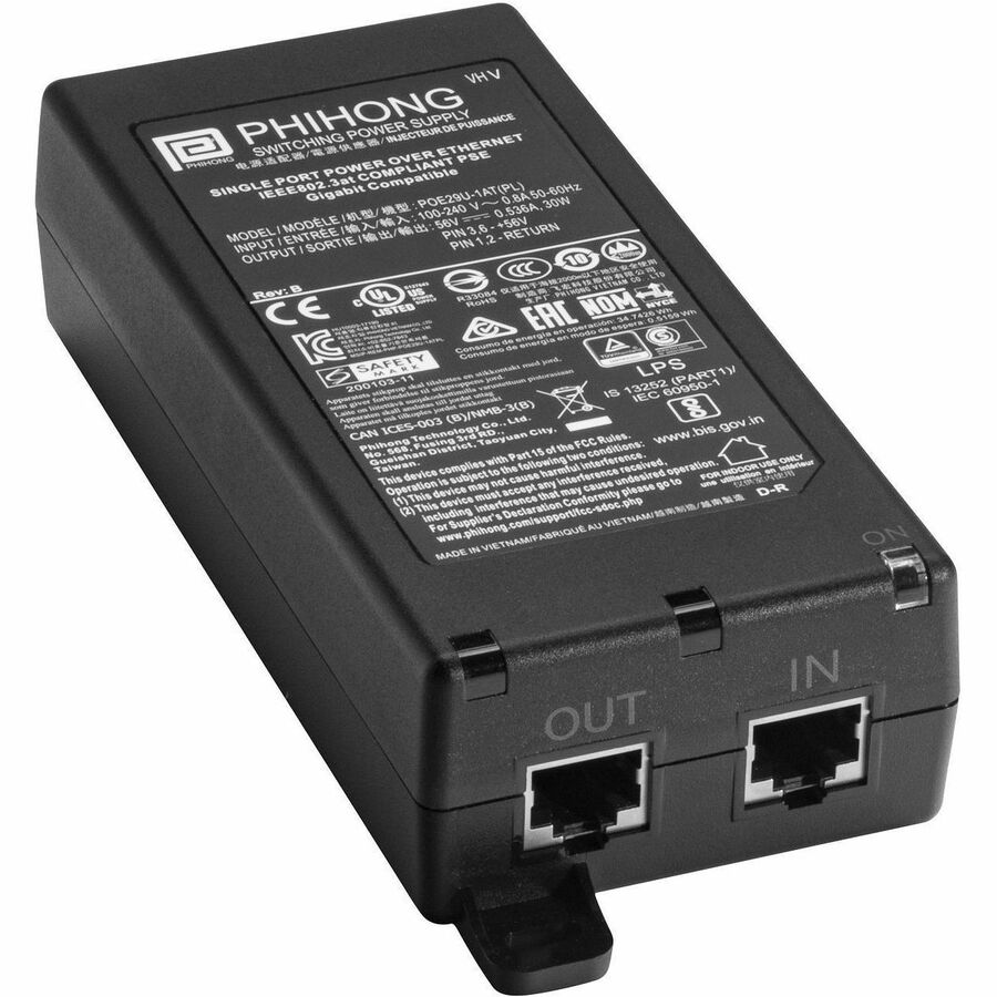 POE INJECTOR, 30W, 802.3AT W/ 1.8M NA TYPE B LINE CORD; USED WITH W1850, W1855,