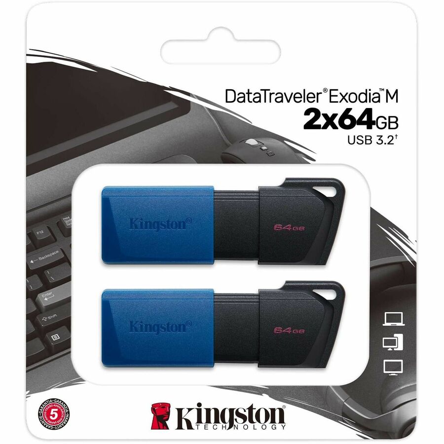 KINGSTON DataTraveler Exodia M 64 Go USB 3.2 Gen 1, Noir/Bleu Paquet de 2 - Clé USB (DTXM/64GB-2PCR)