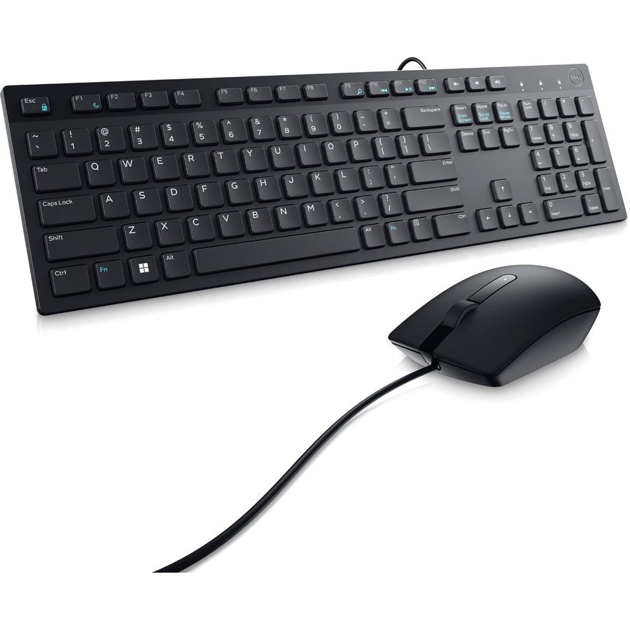 Dell Wired Keyboard and Mouse - KM300C - USB Keyboard - Black - USB Cable Mouse - Optical - 1000 dpi - Black - Mute, Volume Down, Volume Up Hot Key(s) - Compatible with Mac, PC