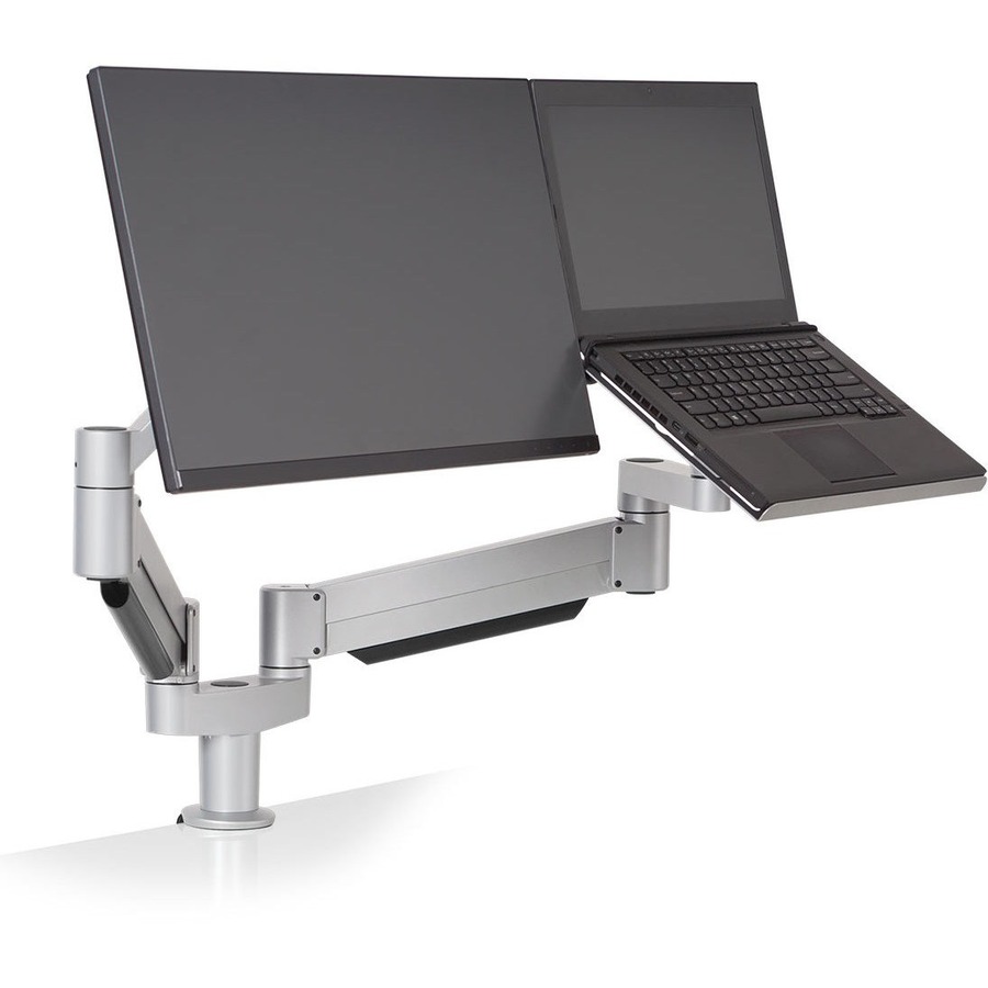 HEIGHT ADJUSTABLE LAPTOP + MONITOR MOUNT, SILVER, 13-28 LB MONITOR, 3-13.5 LB LA